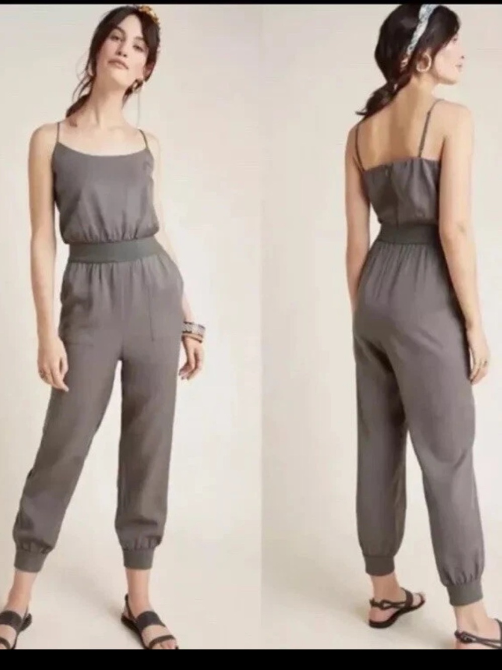 Anthropologie Nisa Jumpsuit Utility Tapered Leg Jogger Olive Green Womens M